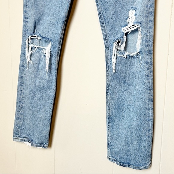 AGOLDE Riley Crop Straight Leg Jeans 25 light wash distressed high rise waist - Picture 4 of 12